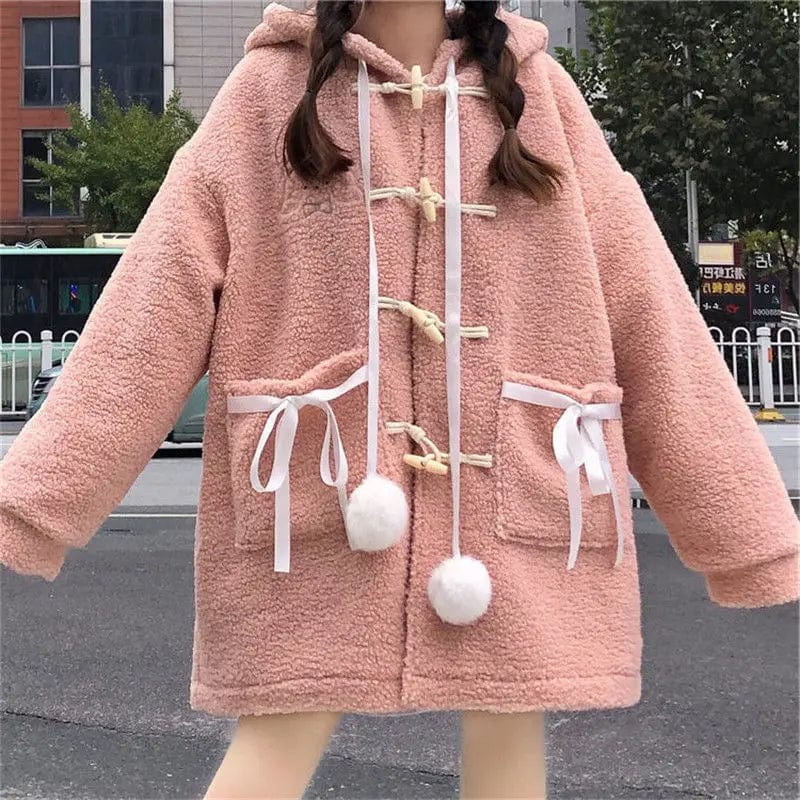 Kinky Cloth Pink / S Kawaii Wool Coat Loose Jacket