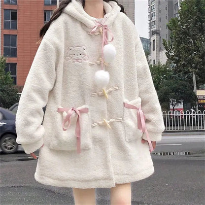 Kinky Cloth White / S Kawaii Wool Coat Loose Jacket