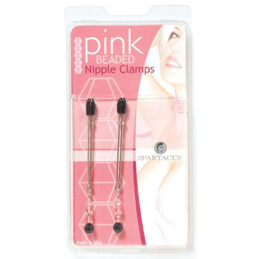 Spartacus Bondage Beaded Nipple Clamps Adjustable Rubber Tipped Clamps With Pink Beads