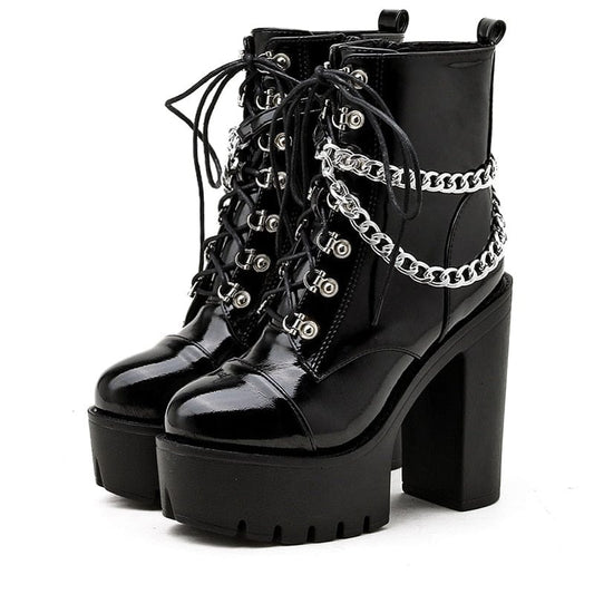 Kinky Cloth Black Gothic Chain Ankle Boots