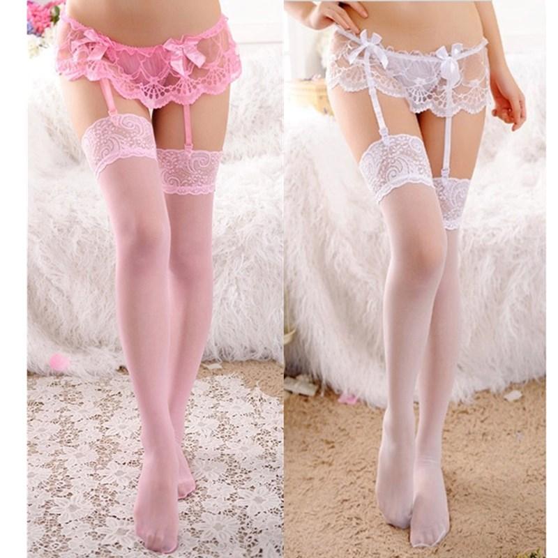 Kinky Cloth 200000868 Bowknot Floral Lace Suspenders Stockings