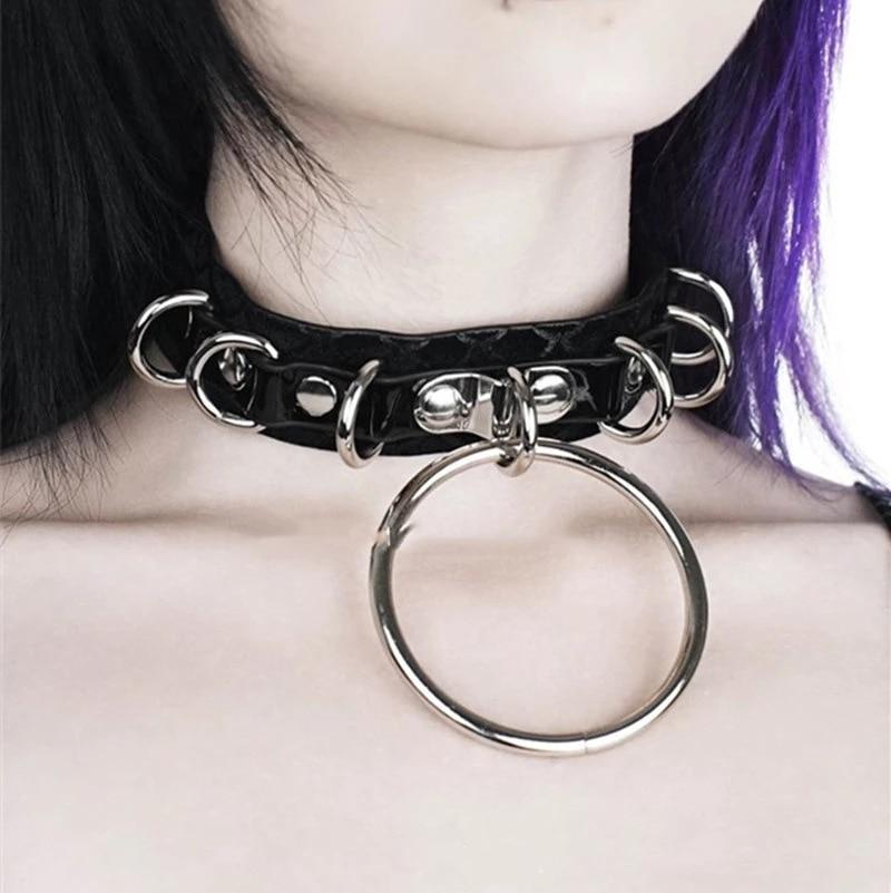 Braided Metal O-Round Collar Choker, Gothic Rivet Leather Cage