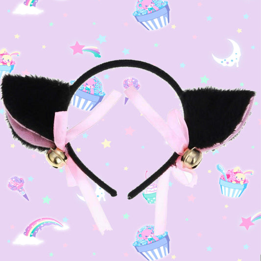 Kinky Cloth headband Black Cat Ears Headband