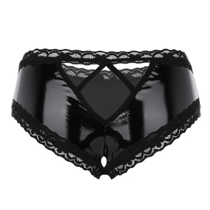 Crotchless Lace V-Back Mini Brief Panties