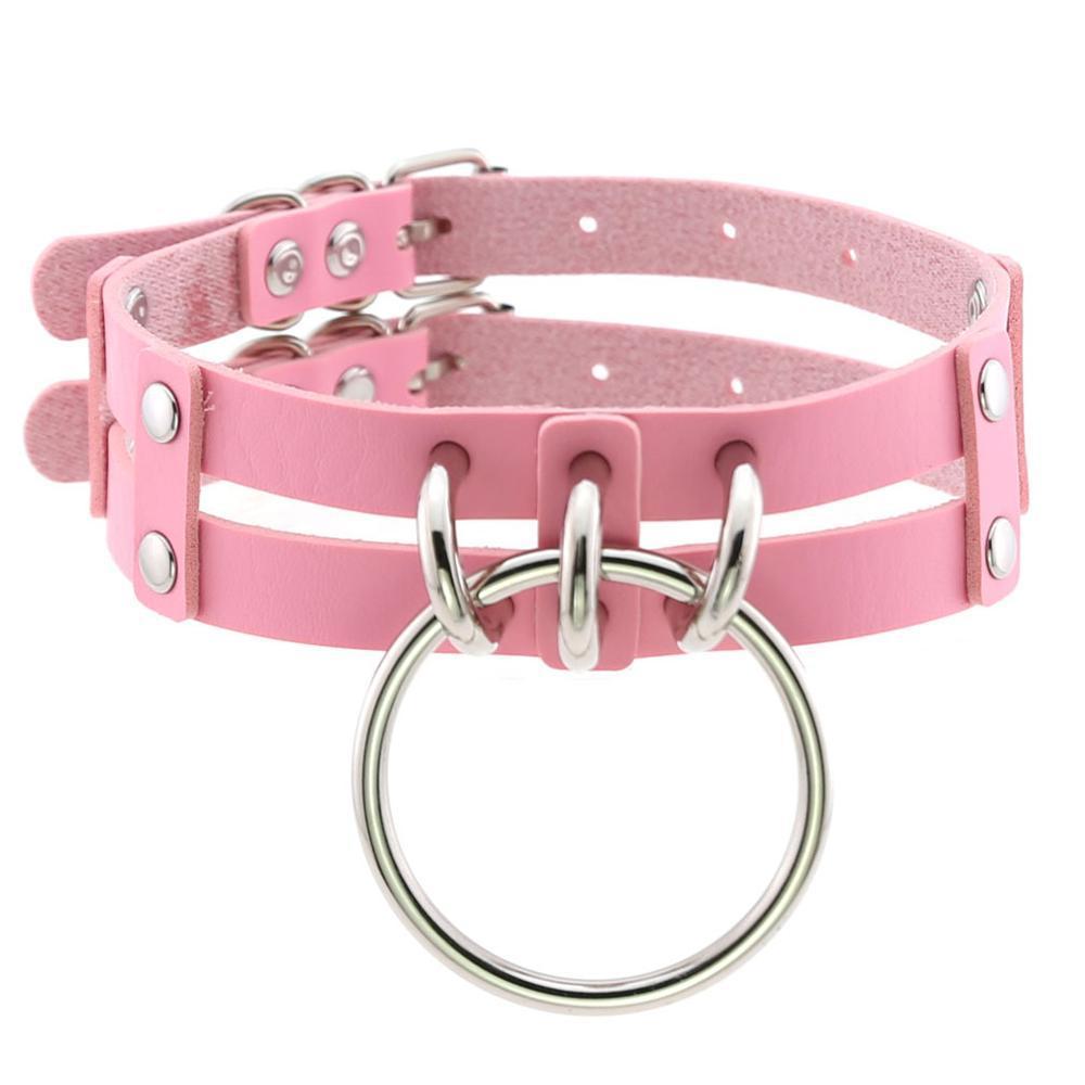 Kinky Cloth 200000162 Pink Double Band Large Ring Choker