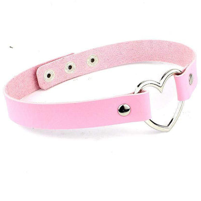 Kinky Cloth Necklace pink Heart Leather Choker