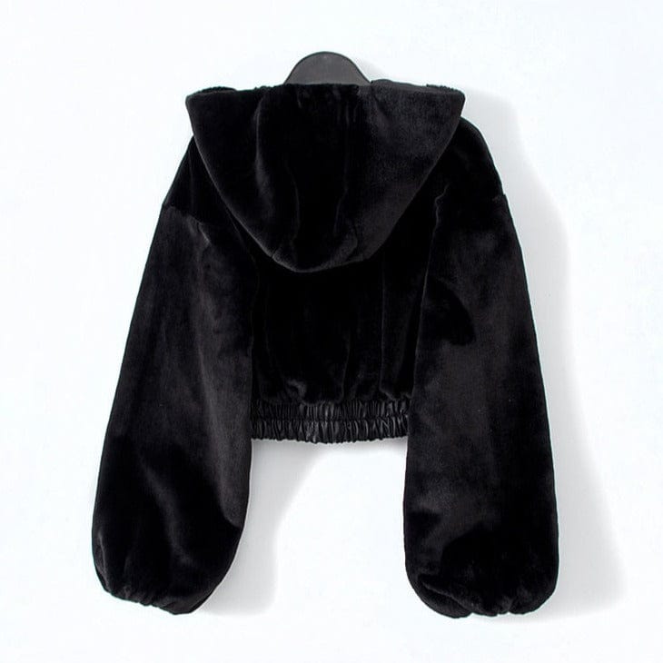 Kinky Cloth High Waist Hooded Plush Jacket