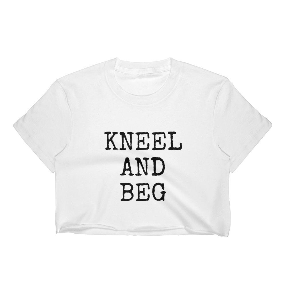 Kinky Cloth Top Crop Top - S / Black/ White Font Kneel and Beg Top