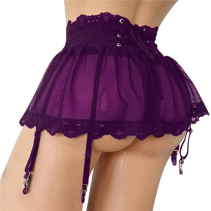 Kinky Cloth Lace Garter Belt Mesh Skirts
