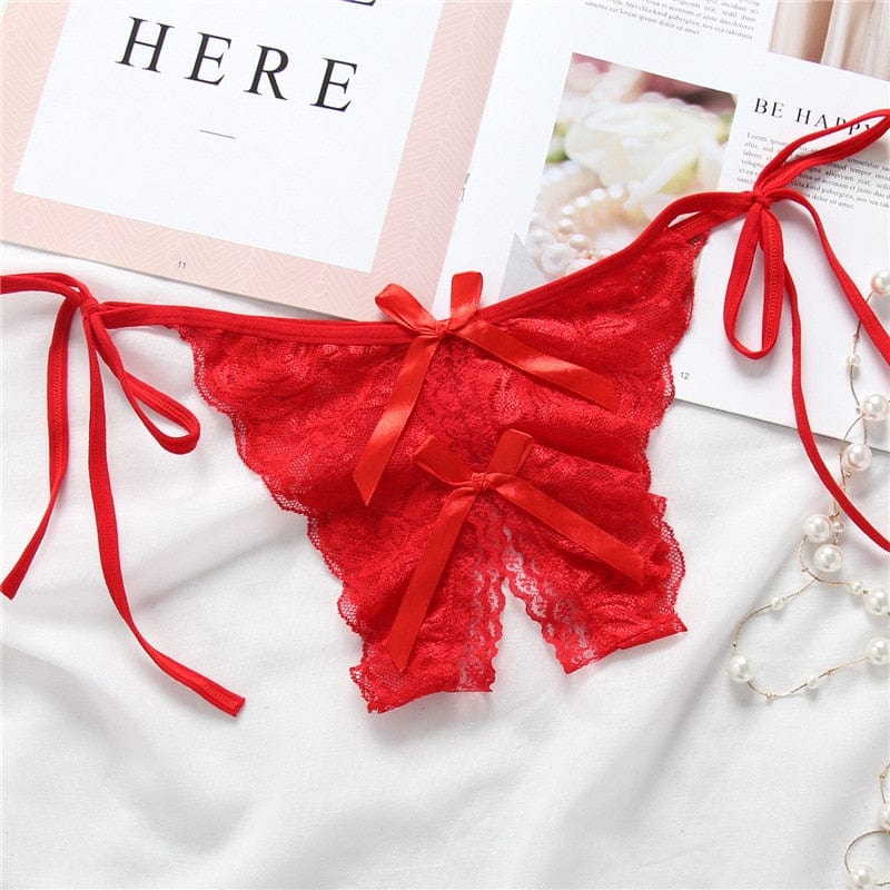 Kinky Cloth red / Free(40kg-60kg) Lingerie Lace Open Crotch Panties