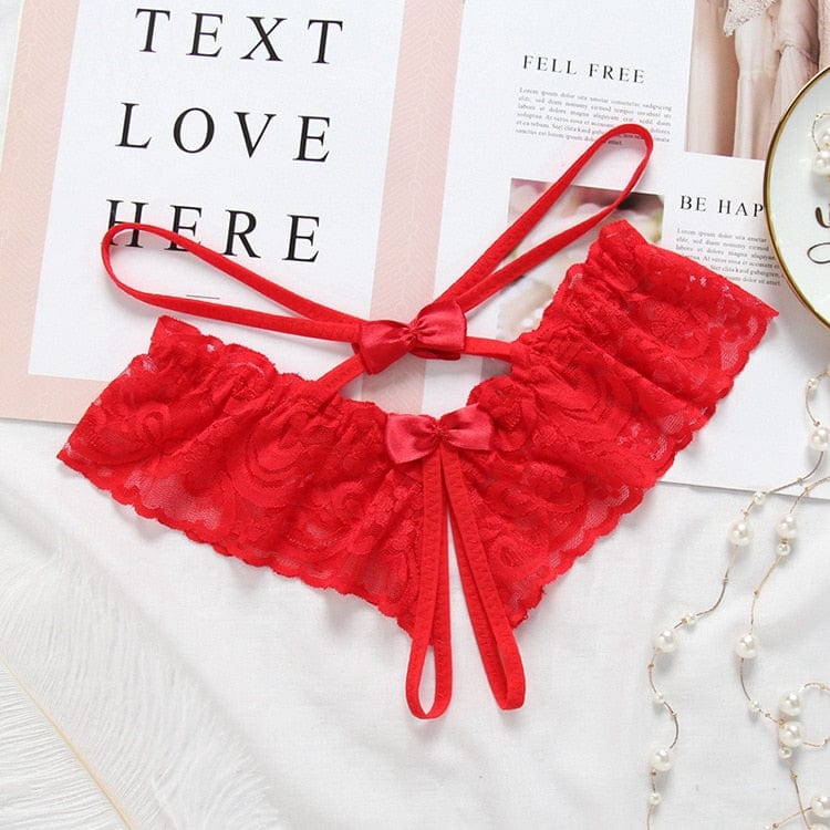 Kinky Cloth Red / Free(40kg-60kg) Lingerie Lace Open Crotch Panties