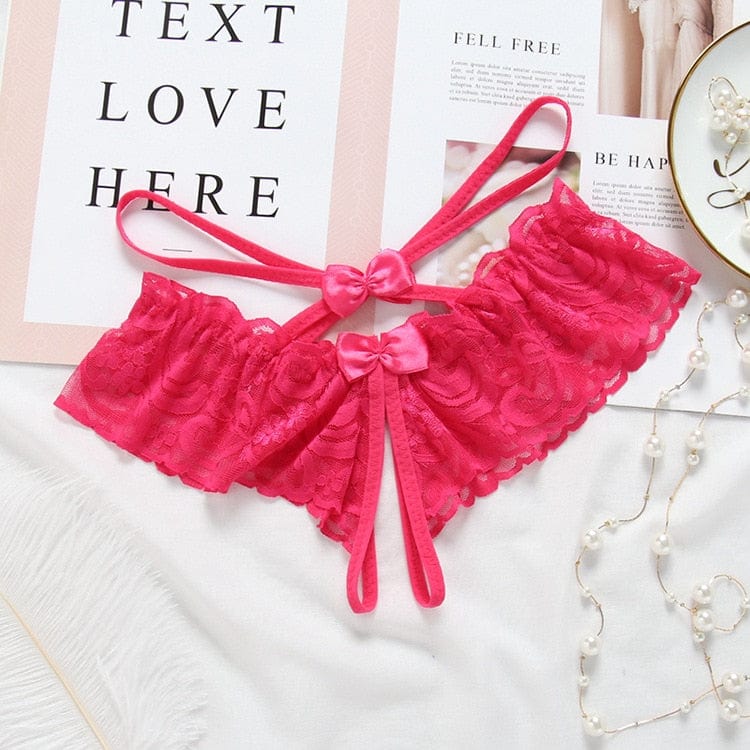 Kinky Cloth Rose Red / Free(40kg-60kg) Lingerie Lace Open Crotch Panties