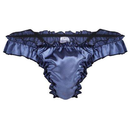 Kinky Cloth 200001799 Navy Blue / M Mens Satin Frilly Bikini Brief