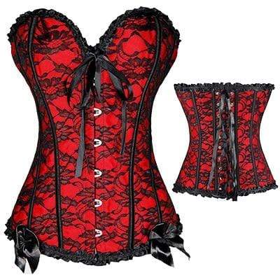 Red and Black Gothic Vintage Corset Bustier Lingerie Cosplay Costume –  Kinky Cloth