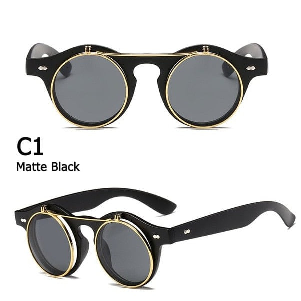 Kinky Cloth c1 Matte Black / As Picture Round Flip Up Sunglasses