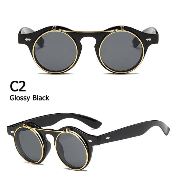 Kinky Cloth c2 Glossy Black / As Picture Round Flip Up Sunglasses