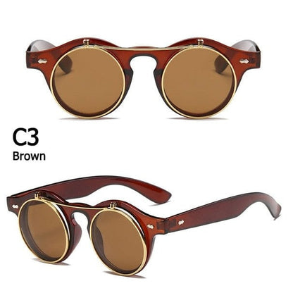 Kinky Cloth c3 Brown / As Picture Round Flip Up Sunglasses
