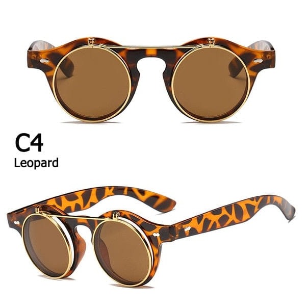 Kinky Cloth c4 Leopard / As Picture Round Flip Up Sunglasses