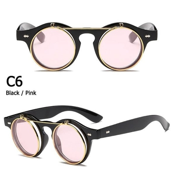 Kinky Cloth c6 Black Pink / As Picture Round Flip Up Sunglasses