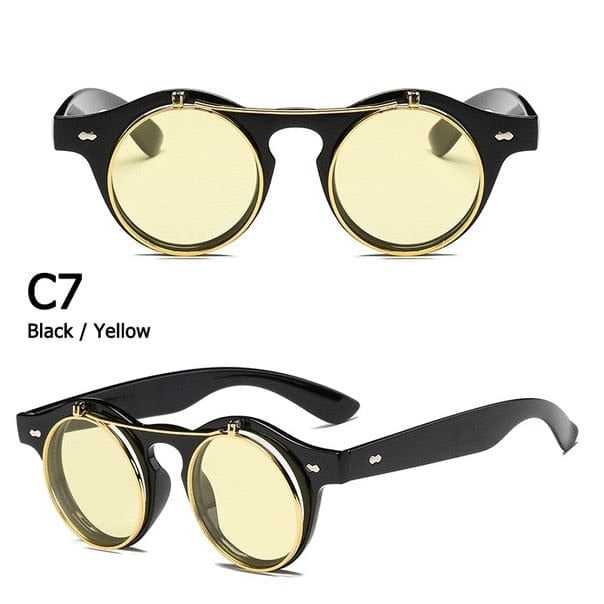 Kinky Cloth c7 Black Yellow / As Picture Round Flip Up Sunglasses