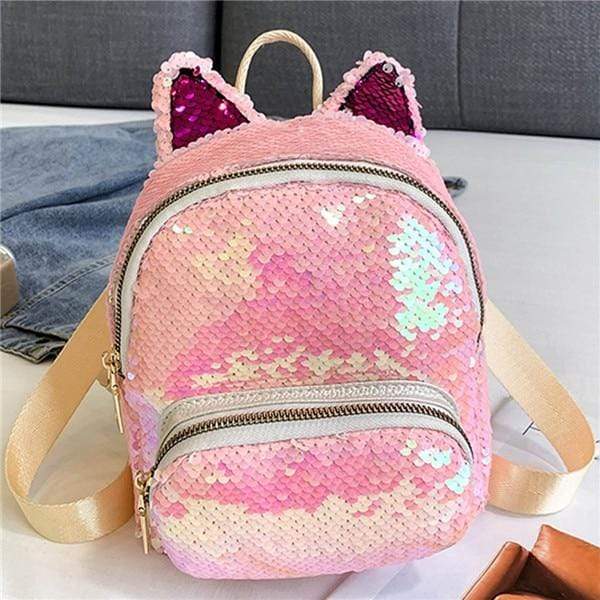 Kinky Cloth Bags & Wallets Pink Sequin Kitten Ears Backpack