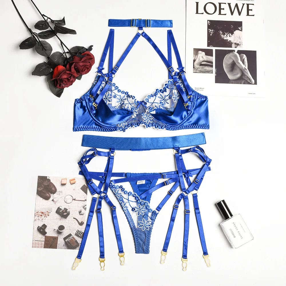 Kinky Cloth blue / S 3-Piece Bandage Lace Lingerie Set