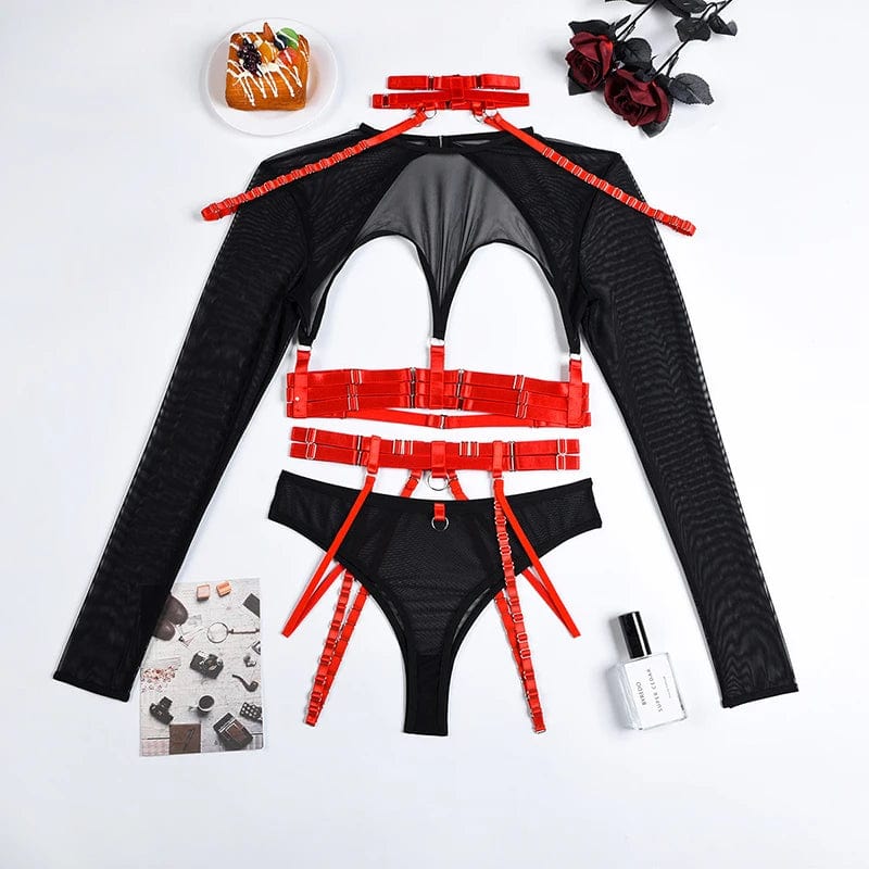 Kinky Cloth Black top / S 4-Piece Gothic Lingerie Set