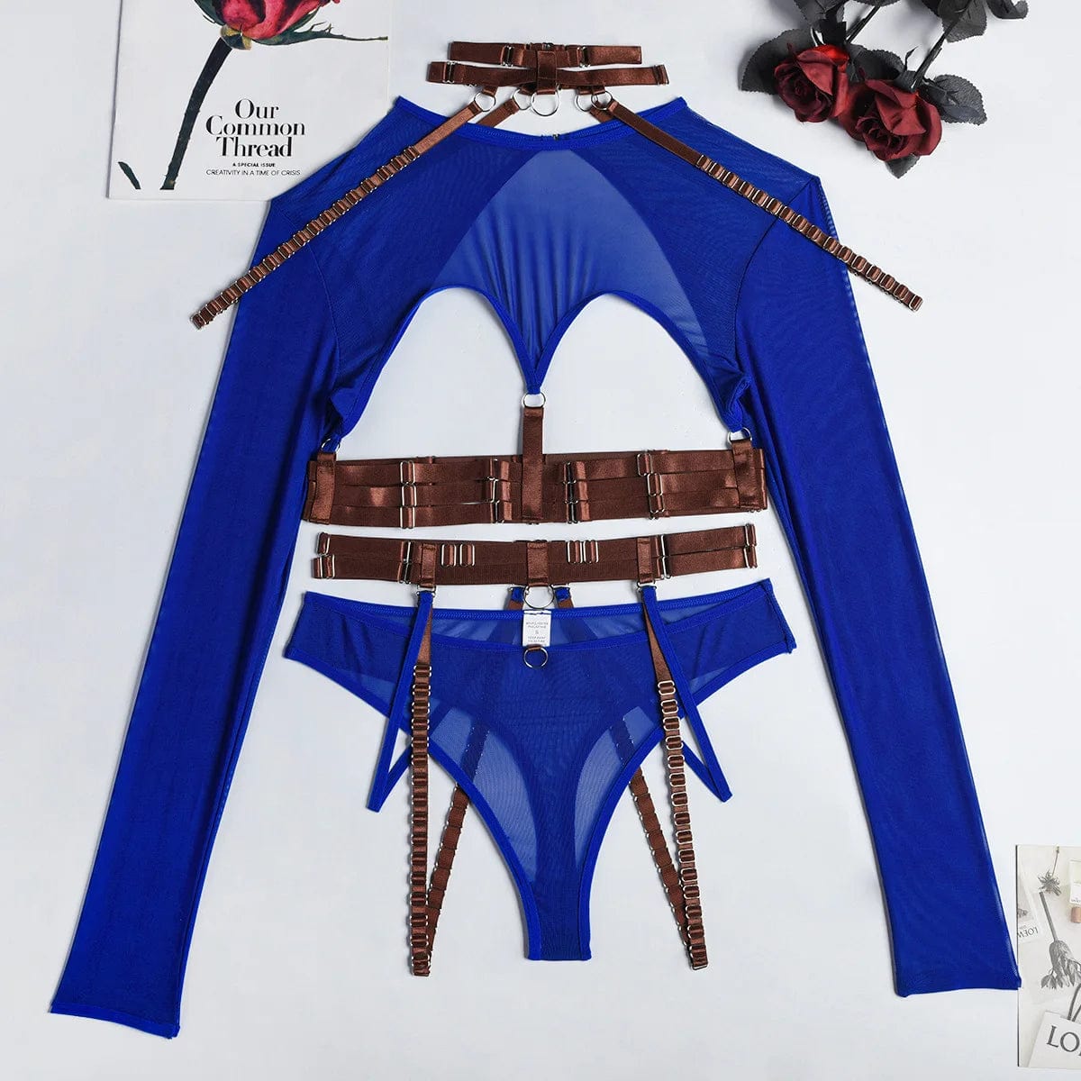 Kinky Cloth Blue coffee / S 4-Piece Gothic Lingerie Set