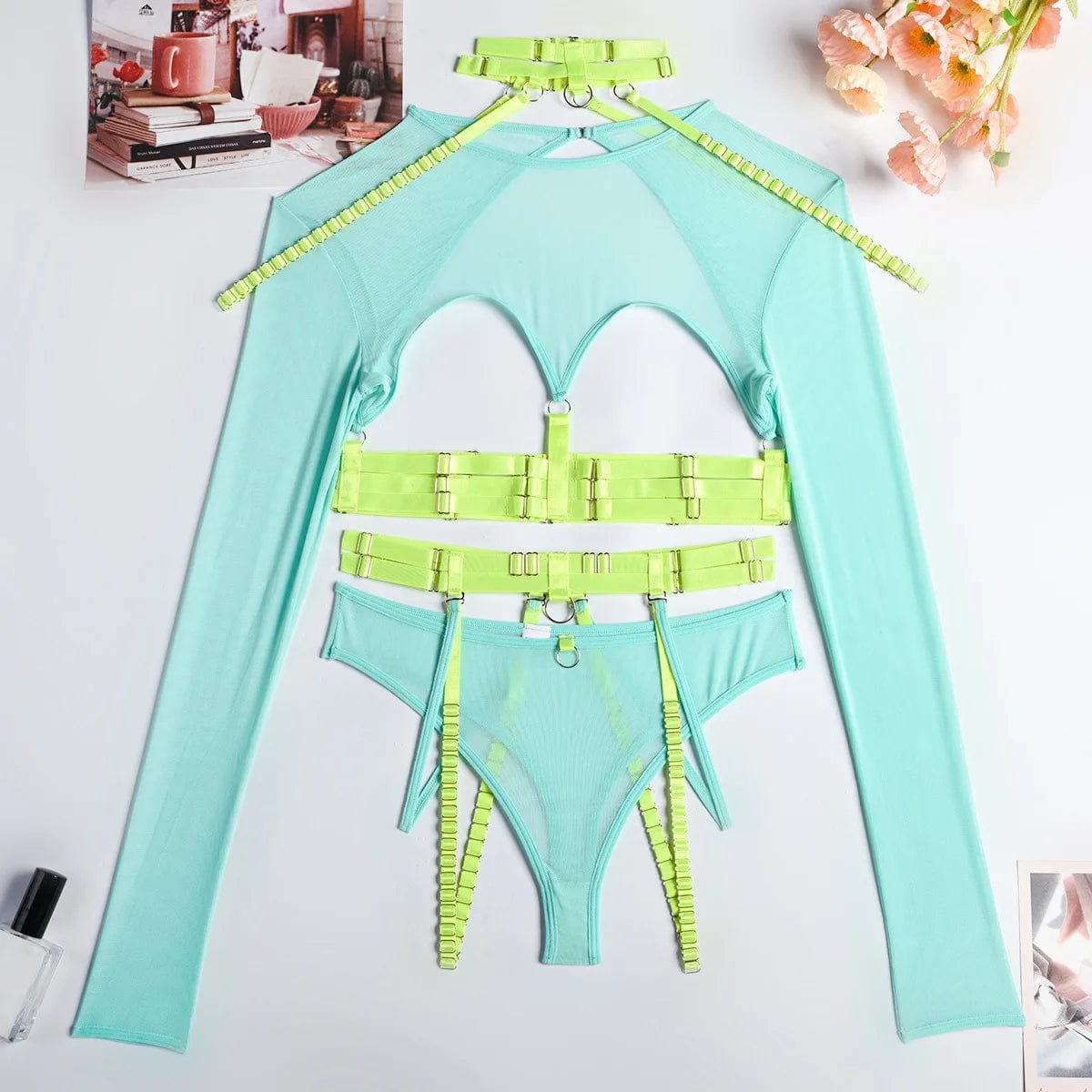 Kinky Cloth Mint green / S 4-Piece Gothic Lingerie Set