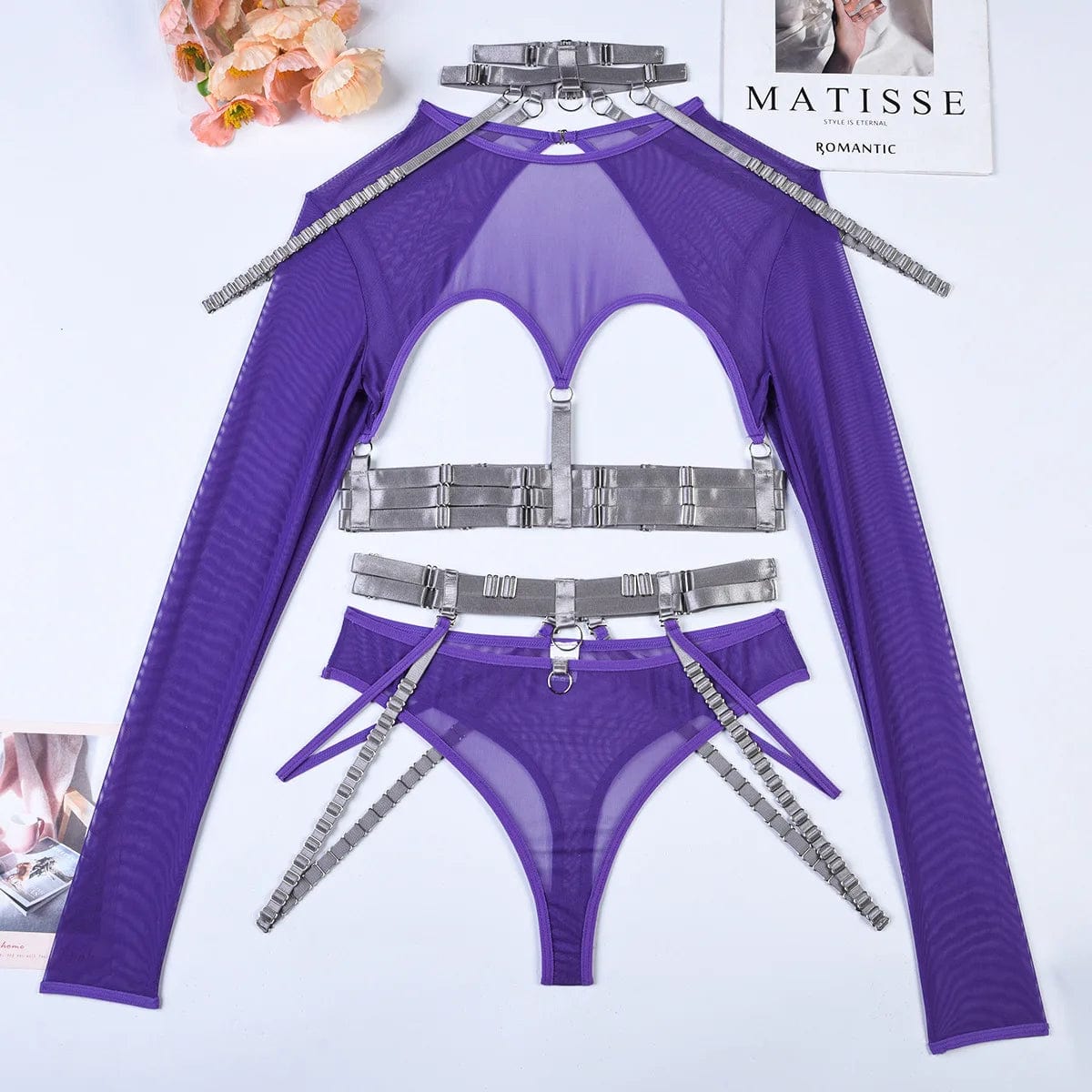 Kinky Cloth Purple / S 4-Piece Gothic Lingerie Set
