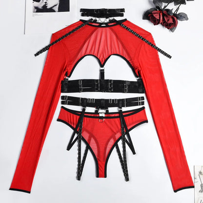 Kinky Cloth Red top / S 4-Piece Gothic Lingerie Set