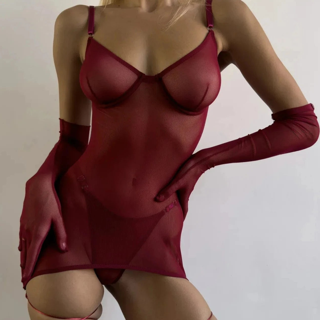 Kinky Cloth 4-Piece Sheer Backless Lingerie Set