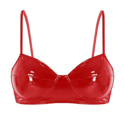 Kinky Cloth Red / S Wire-free Reflective Leather Bra