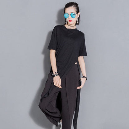 Kinky Cloth black / One Size Asymmetrical Vent Long T-Shirt