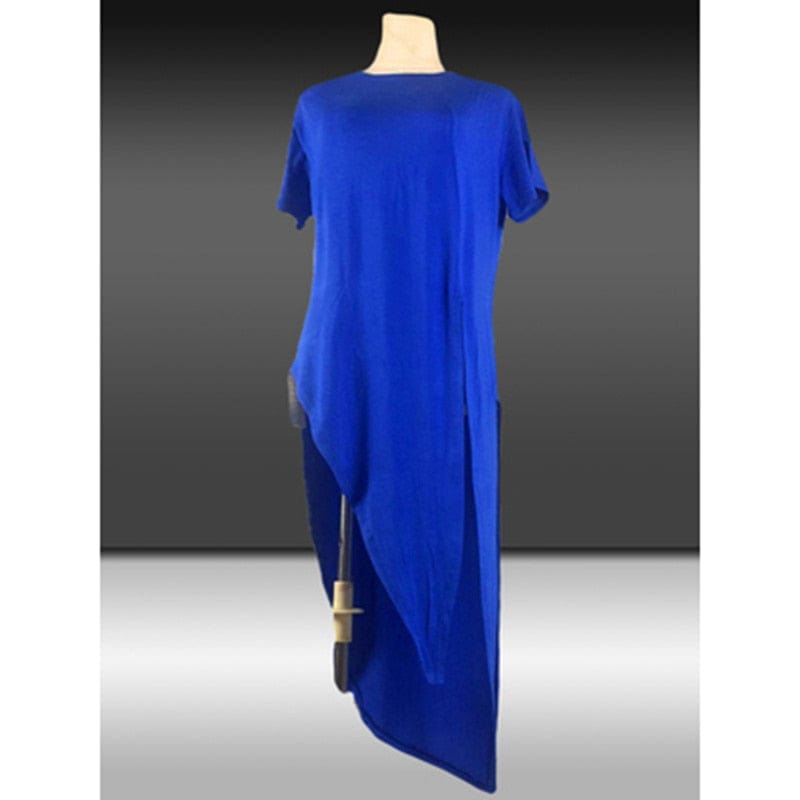 Kinky Cloth blue / One Size Asymmetrical Vent Long T-Shirt