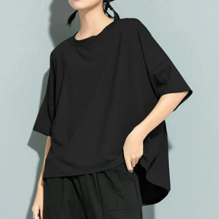 Kinky Cloth black / One Size Back Ruffles Split Loose T-shirt