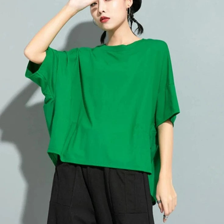 Kinky Cloth green / One Size Back Ruffles Split Loose T-shirt