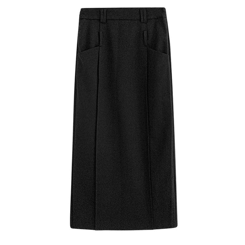 Kinky Cloth Black / S Back Slit Long Skirt