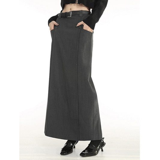 Kinky Cloth Gray / S Back Slit Long Skirt