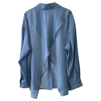 Kinky Cloth Blue / M Back Slit Oversized Thin Blouse