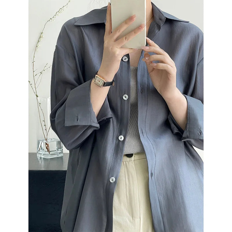 Kinky Cloth Gray / M Back Slit Oversized Thin Blouse