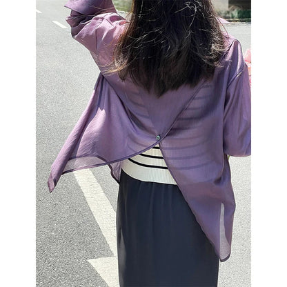 Kinky Cloth purple / M Back Slit Oversized Thin Blouse