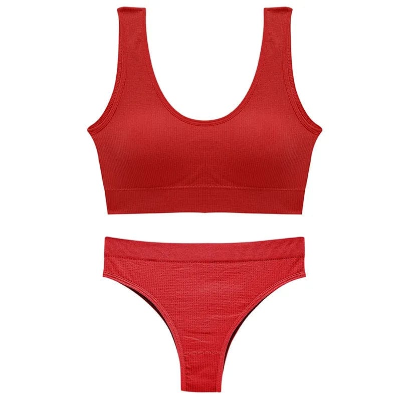 Kinky Cloth Red / S(M)(40-55KG) Backless Bralette and Bikini Thong Set