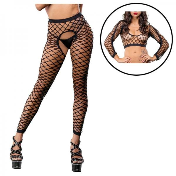 ILanco Knitting/ Beverly Hills Naughty Girls Sexy Wear Black Mesh/fishnet Crotchless Legging