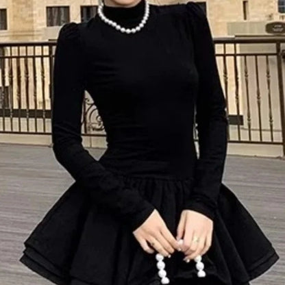 Kinky Cloth black / Size S(40-45Kg) Black Patchwork Mini Dress