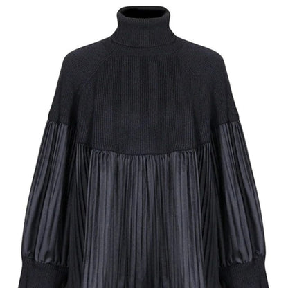 Kinky Cloth Black / One Size Black Pleated Knit Turtleneck Sweater