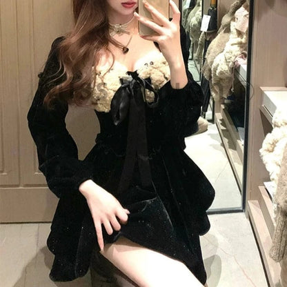 Kinky Cloth Black Velvet Mini Dress