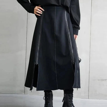 Kinky Cloth Black Zipper Irregular Long Skirt