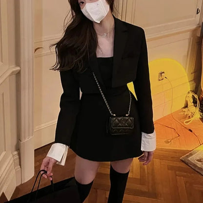 Kinky Cloth black / S Blazer Coat + Strap Dress Set