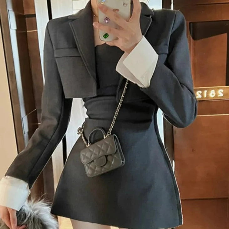 Kinky Cloth Dark Grey / S Blazer Coat + Strap Dress Set